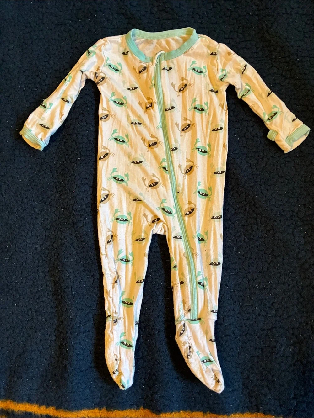 Kickee Pants white Footie with Mint Trim and Black Print